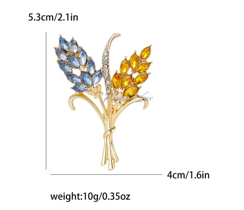 Брошка патріотична з пшеничними колосками Україна у синьо-жовтому кольорі з австрійськими кристалами