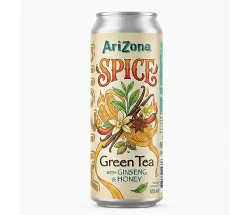 Холодний зелений чай Arizona Spice Green Tea (із женьшенем та медом) 650 мл, залізна банка